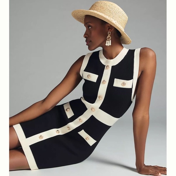 ENDLESS ROSE CONTRAST TRIM KNIT DRESS PETITE SMALL SLEEVELESS - Picture 2 of 9